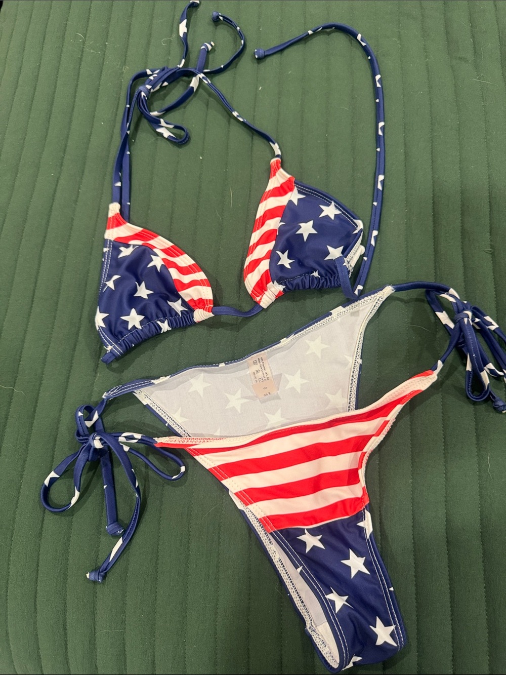 SHEIN Red White and Blue American Flag Print Triangle Bikini Small